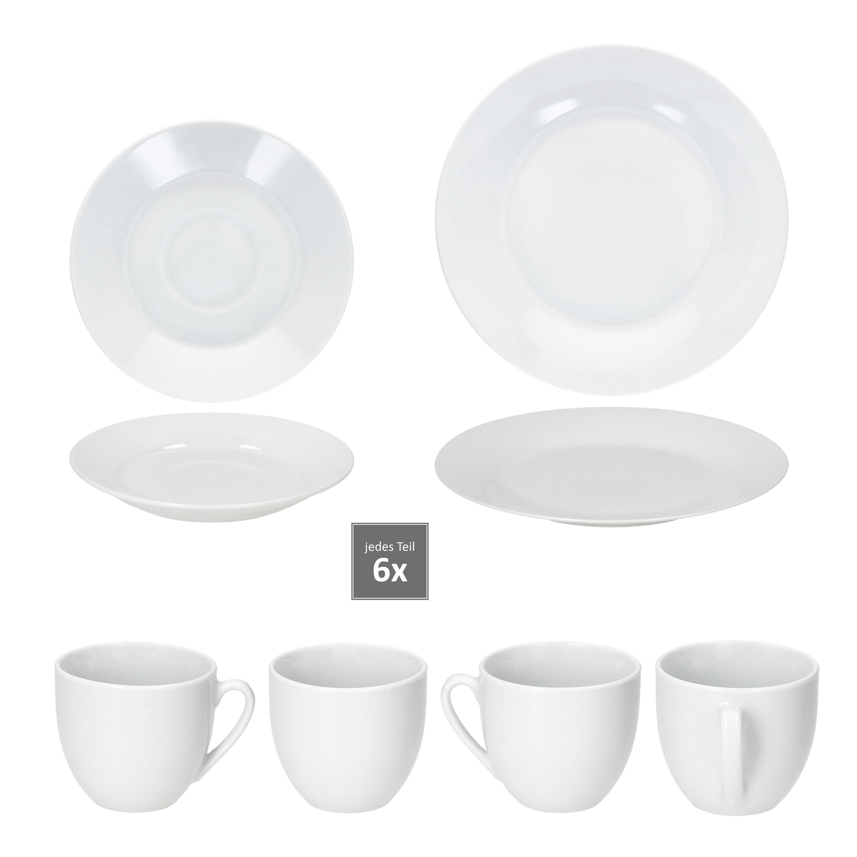 MamboCat Kaffeeservice 18tlg Kaffeeservice Tommy weiß Porzellan 6 Personen Dessertteller, Porzellan – Bild 4 von 5