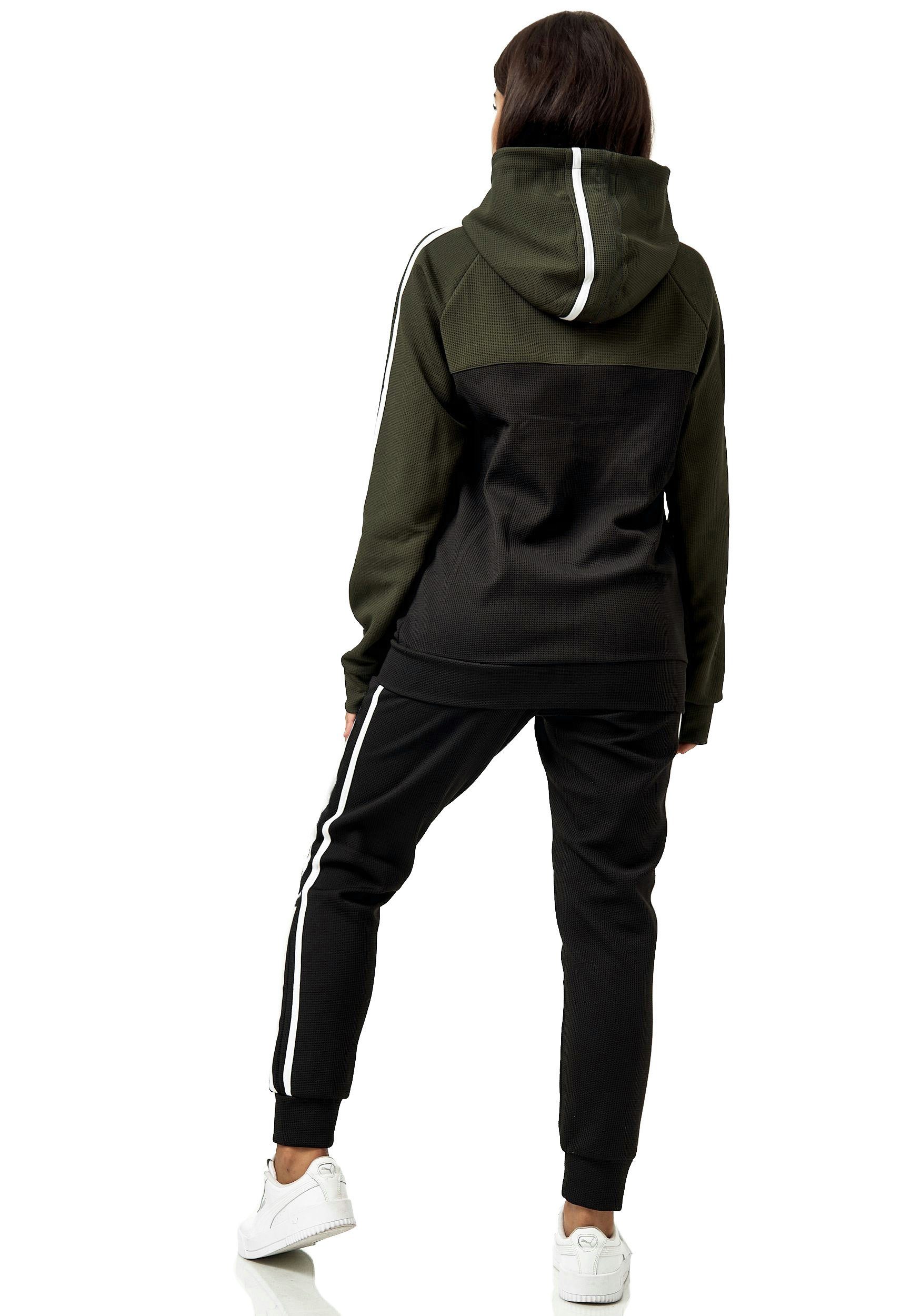 L.gonline Freizeitanzug Damen Jogginganzug Freizeitanzug Sportlich 3750 (Kapuzenjacke mit Reißverschluss, Hose, 2-tlg), mit Streifen – Bild 3 von 3