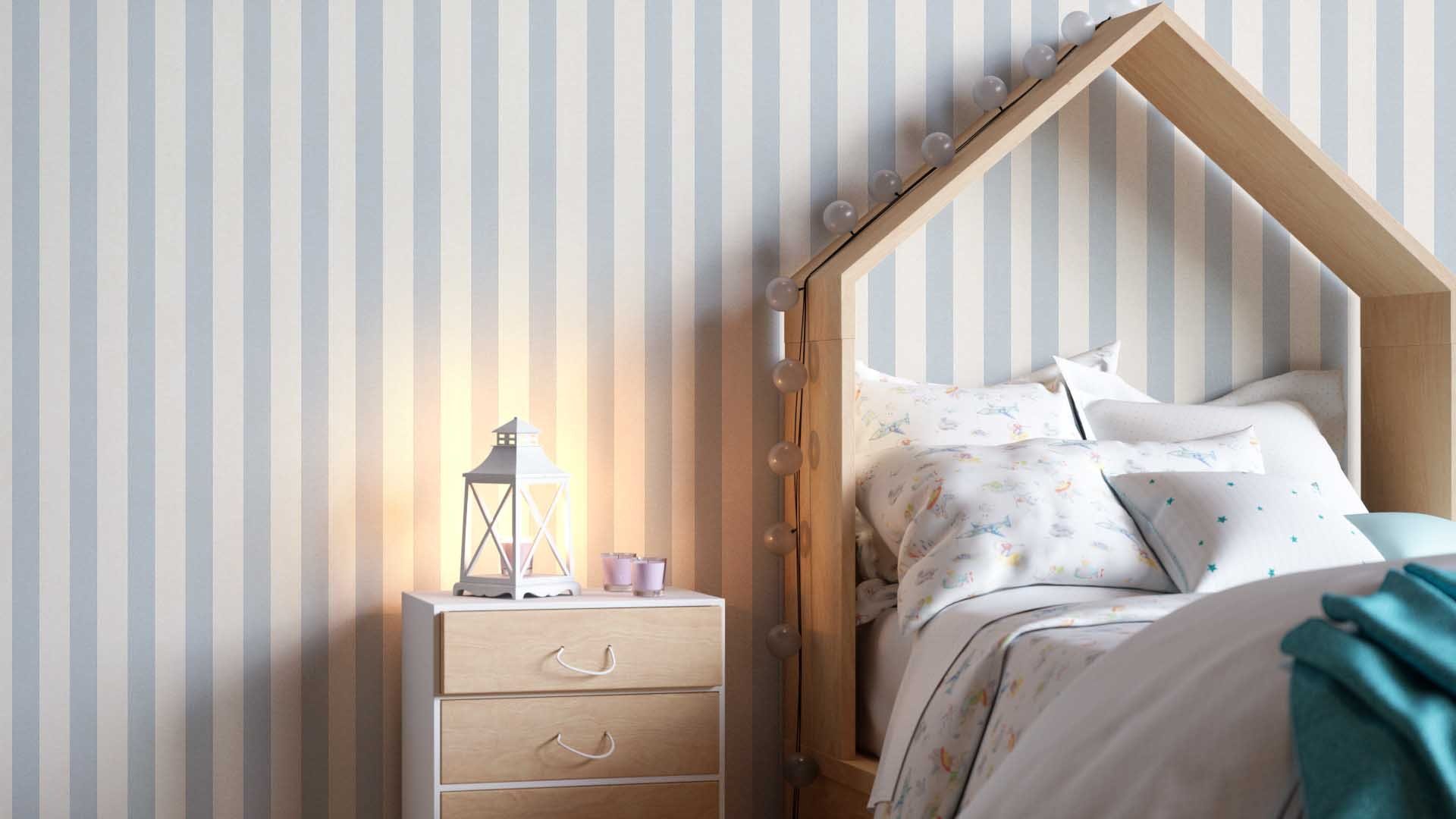 Newroom Papiertapete Muster Tapete Kinderzimmer Streifen,Linien, Blau Kindertapete Kinder Streifen - Babytapete Babyzimmer Weiß Linien für Büro Diele/Flur Schlafen, Babytapete