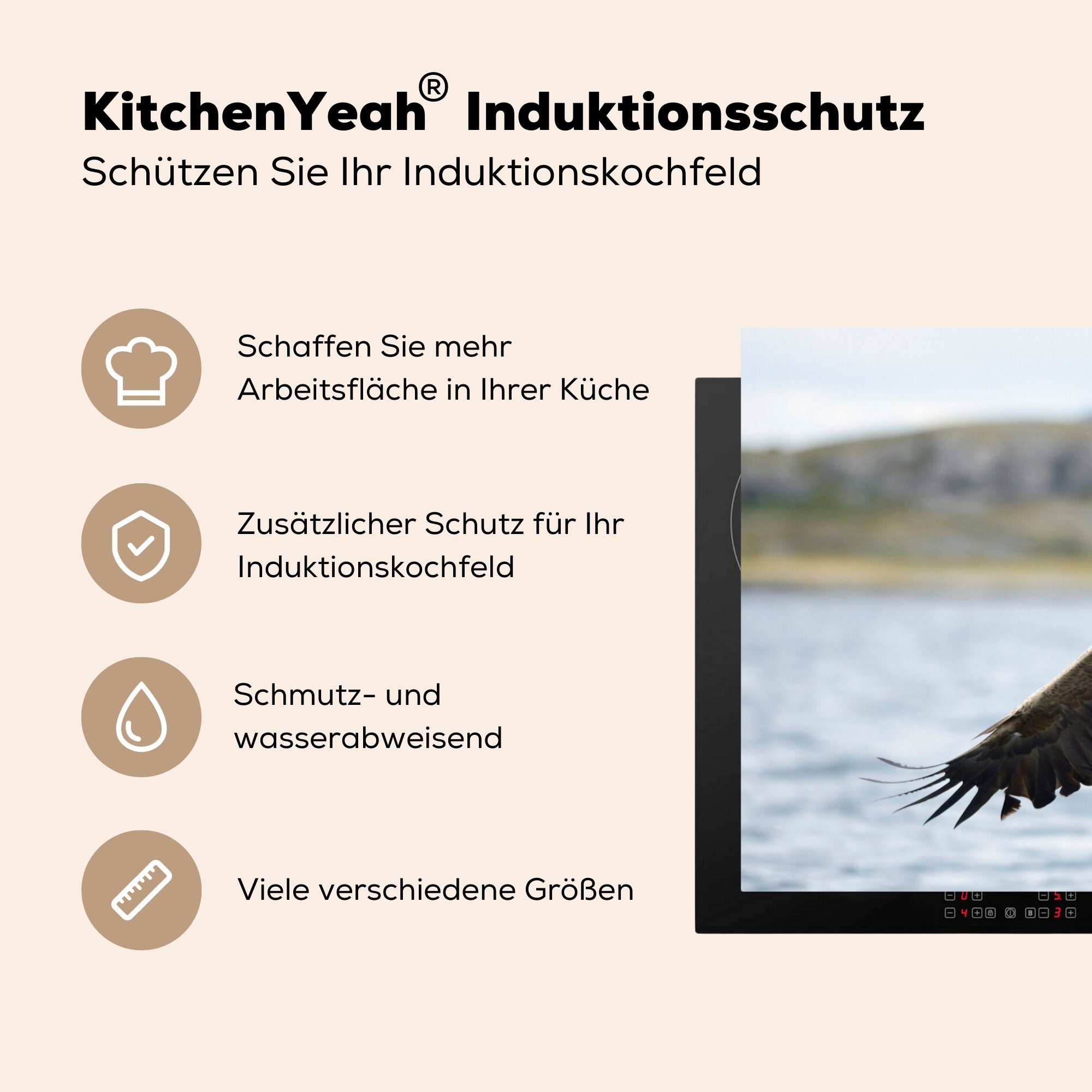 Herdblende-/Abdeckplatte (1 Wasser für - Adler, Induktionskochfeld küche, - Schutz MuchoWow Ceranfeldabdeckung die 81x52 cm, tlg), Fisch Vinyl,