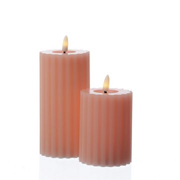 MARELIDA LED-Kerze Liv Echtwachs gerillt mit Rillen flackernde Flamme H: 12cm Timer rosa