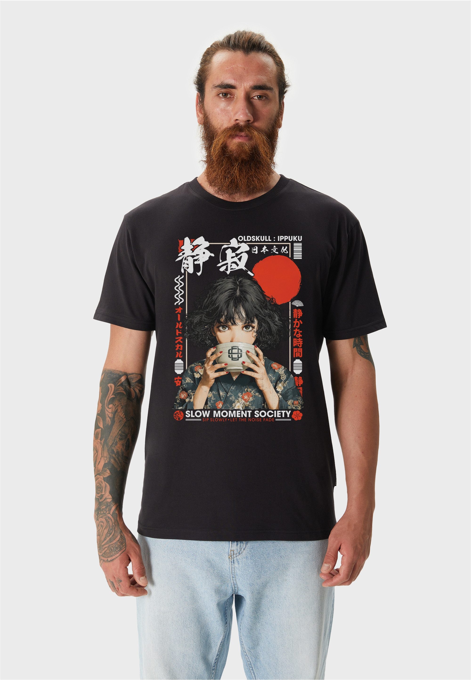 Oldskull T-Shirt Asian Tea Time Kimono Graphic mit hochwertigem Fotodruck