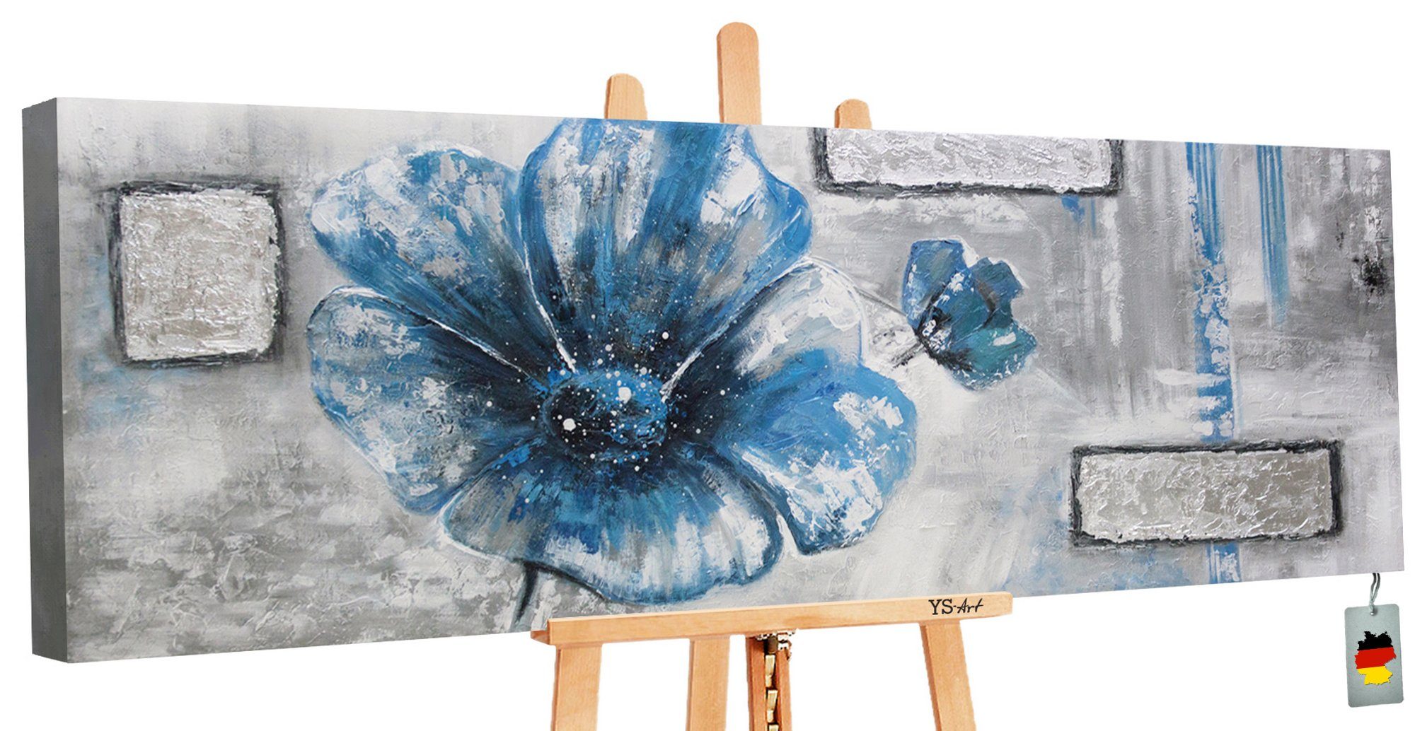 YS-Art Gemälde Blüte II, Blumen, Leinwand Bild Handgemalt Blaue Blüten Blumen Abstrakt