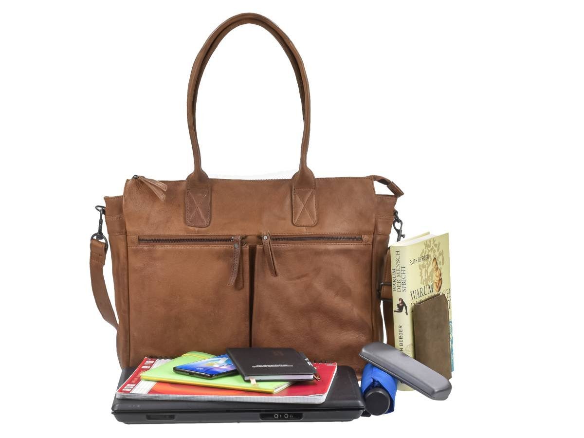 Bear Design Shopper "Binni" Callisto Pelle Leder, große Handtasche, Schultertasche 45x32cm, weich, knautschig cognac