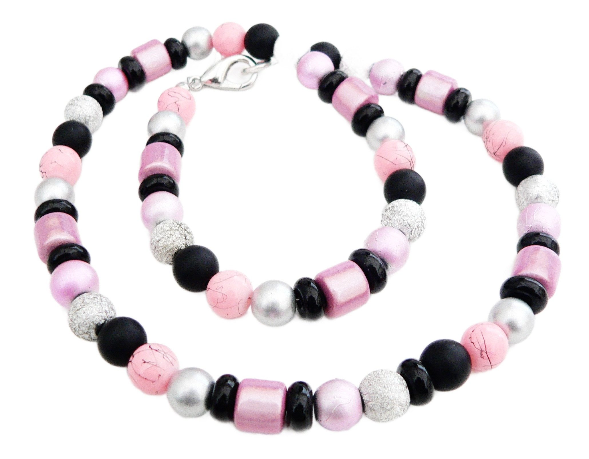 traumschmuck Collier 498. Collier Halskette Glas Miracle silberfarben/schwarz Glitzer, handgefertigt