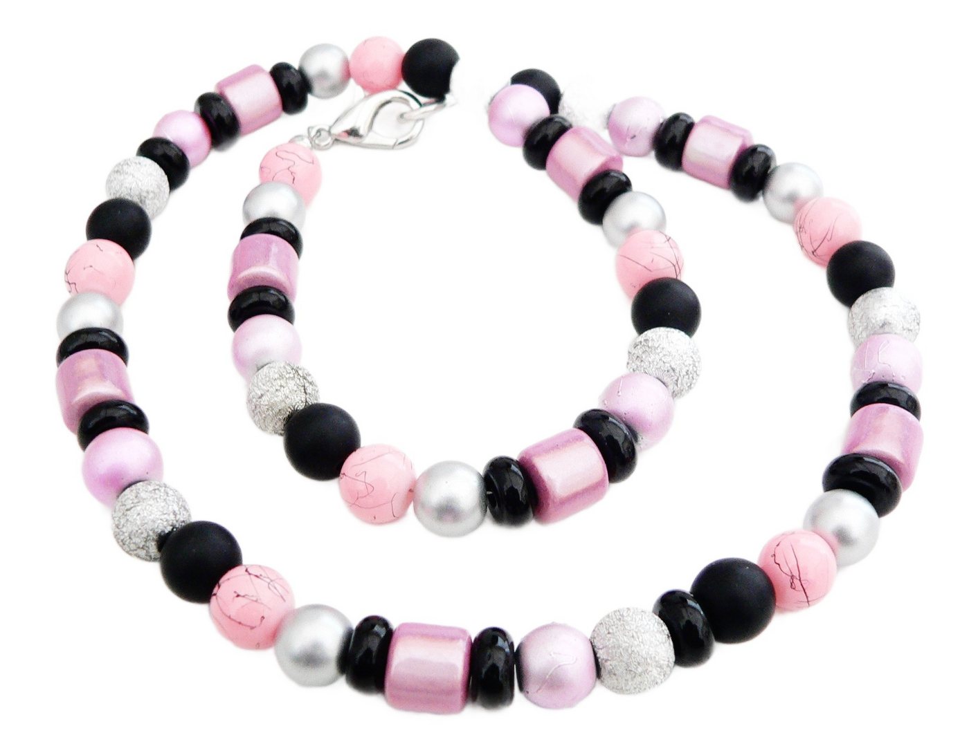 traumschmuck Collier 498. Collier Halskette Glas Miracle silberfarben/schwarz Glitzer, handgefertigt