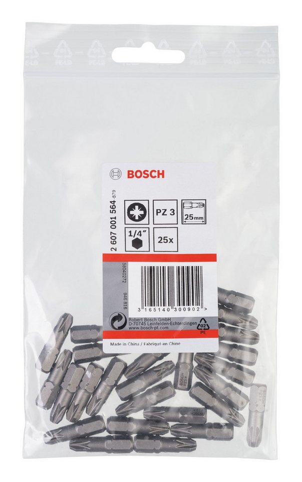 Thumbnail - BOSCH Kreuzschlitz-Bit, 25 Stück, Schrauberbit Extra-Hart - PZ 3 x 25 mm - 25er-Pack