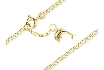 Silberkettenstore Fußkette Figarofußkette 2mm mit Anhänger Delfin - echt 585 Gold, Länge 23cm