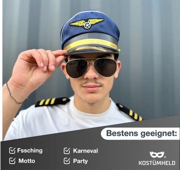 Kostümheld® Kostüm Pilot Set Kapitän Kostüm für Herren Fasching / Karneval, Einheitsgröße