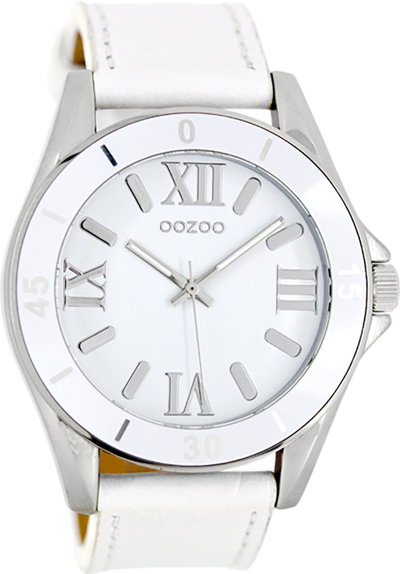 OOZOO Quarzuhr Oozoo Unisex Armbanduhr Vintage Series, (Analoguhr), Damen, Herrenuhr rund, groß (ca. 45mm) Lederarmband weiß