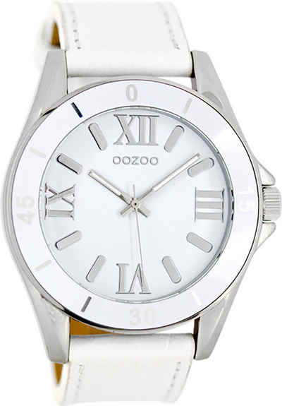 OOZOO Quarzuhr Oozoo Unisex Armbanduhr Vintage Series, Damen, Herrenuhr rund, groß (ca. 45mm) Lederarmband weiß