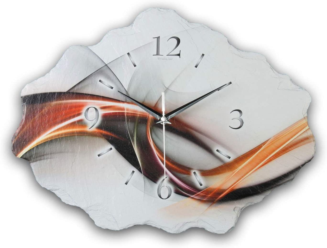 Ticken; Orange“ „Abstrakt Stein (Beton) oder Feder aus (Funk- Design-Wanduhr elegant, außergewöhnlich, ohne modern) Quarzuhrwerk; Kreative Wanduhr