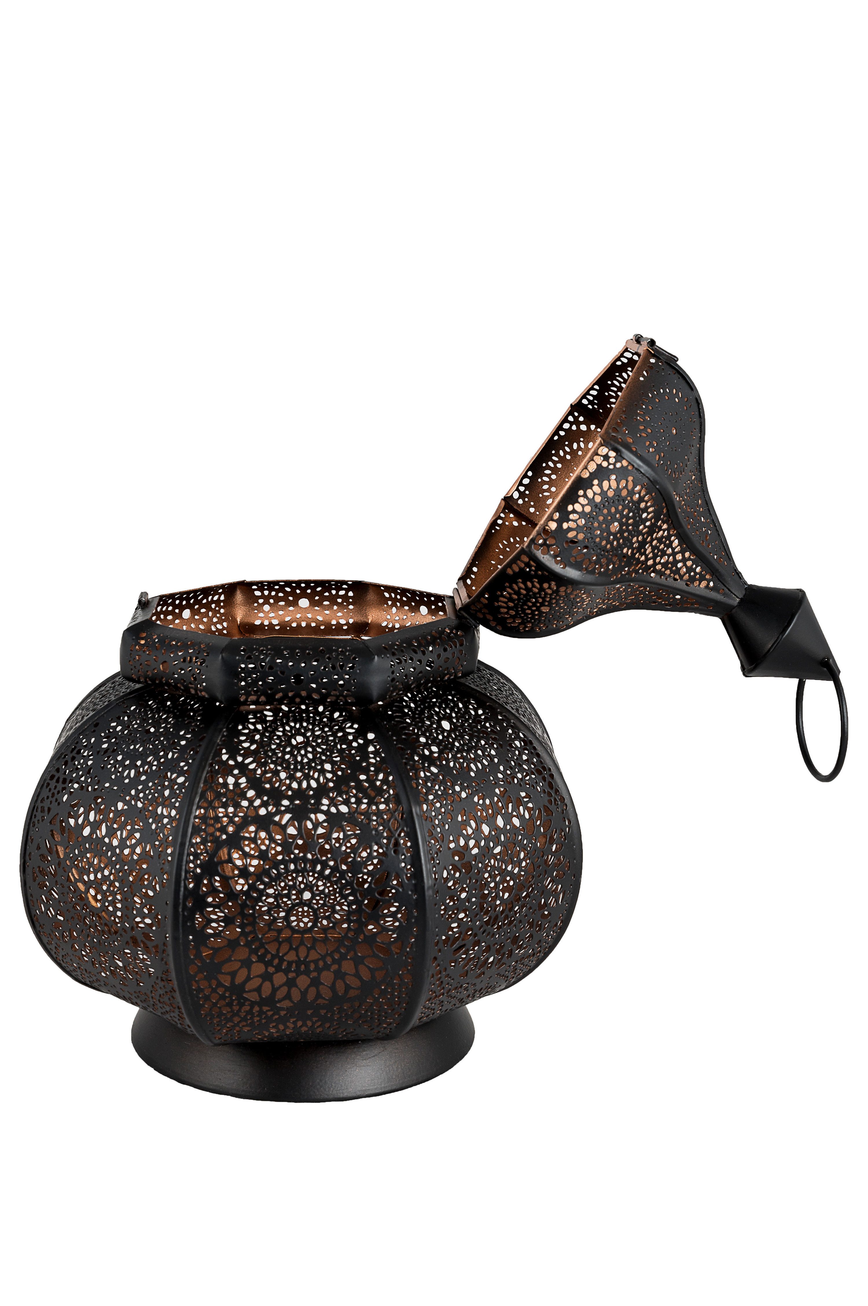 Marrakesch Orient & Mediterran Interior Teelichthalter Indisches Windlicht Lamis Schwarz, Metall handgearbeitet, H 30cm (1 St), Handarbeit