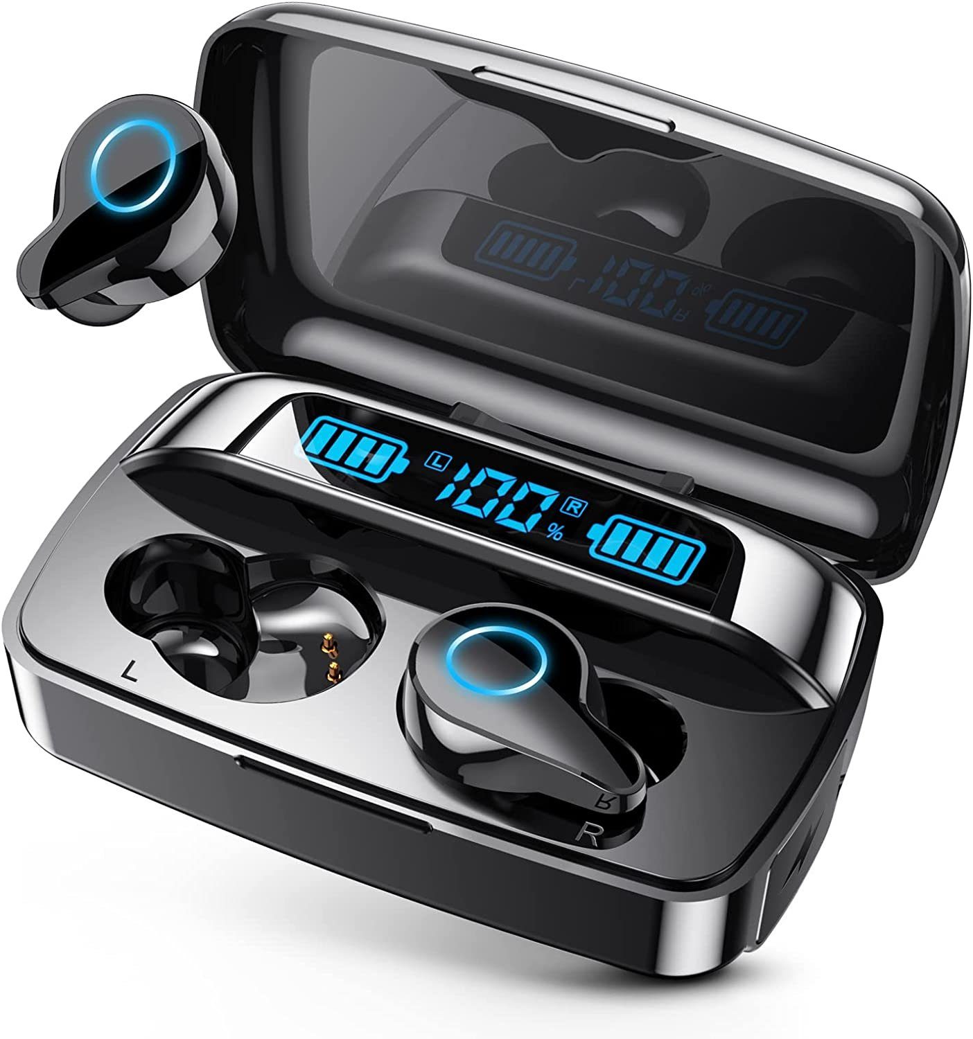 JOEAIS Kabellose Headphones mit Geräuschunterdrückung Noise Cancelling Sport wireless In-Ear-Kopfhörer (Airpods in Ear 3 Earbuds Soundcore knochenschall LED-Anzeige)