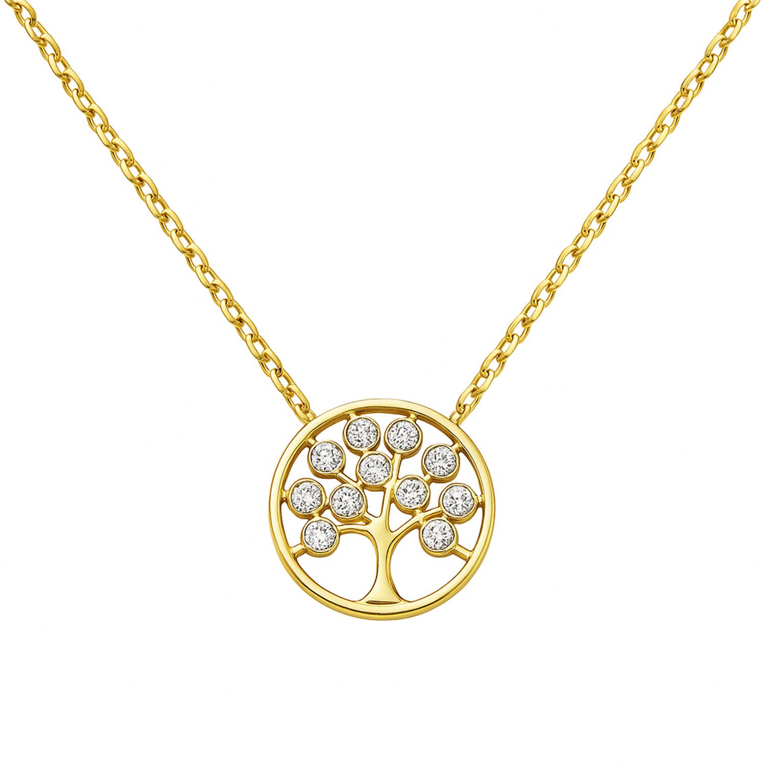 Kette mit Anhänger Vergoldete Halskette „Mirabel“ – Lebensbaum, 14 mm, Zirkonia