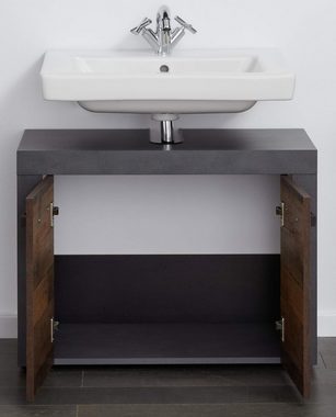 trendteam Waschbeckenunterschrank Indy (Badschrank in Used Wood und grau, 75 x 56 cm) Vintage-Design