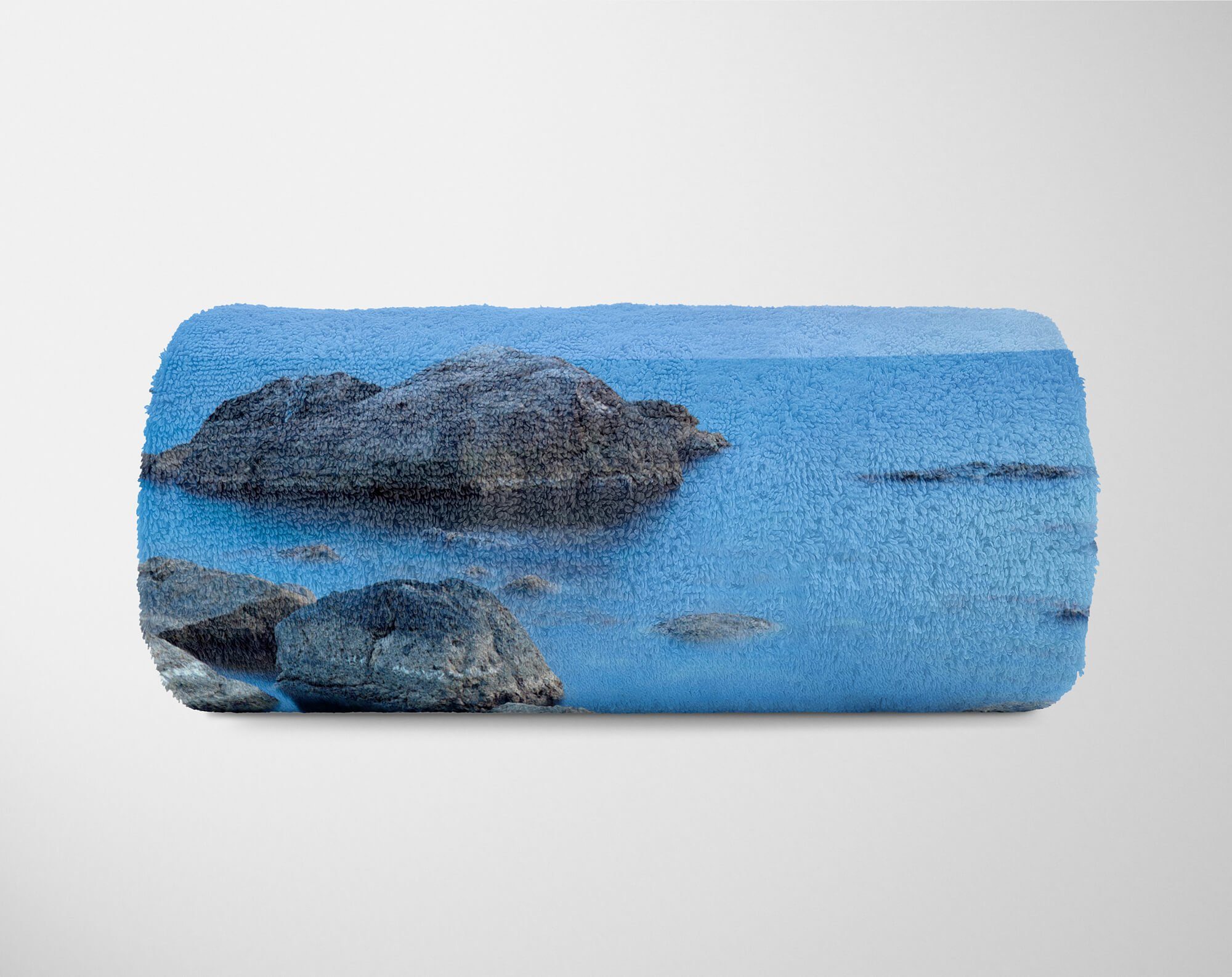 Handtuch Strandhandtuch Meer Felsen Baumwolle-Polyester-Mix (1-St), Saunatuch Fotomotiv Handtücher Art Handtuch Sinus mit Kuscheldecke Horizo,