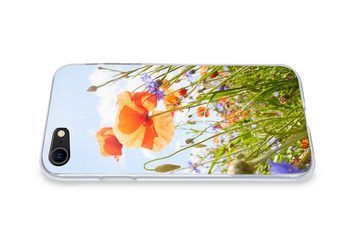 MuchoWow Handyhülle Blumen - Mohn - Frühling - Natur - Rot - Blau, Handyhülle Apple iPhone SE (2022), Handy Case, Silikon, Bumper Case