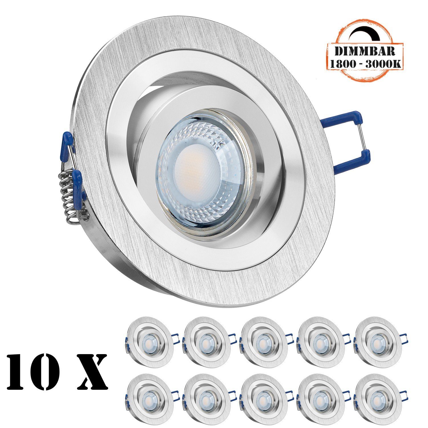 LED 5W LED Einbaustrahler Set aluminium mit flach Einbaustrahler in gebürstet extra LEDANDO 10er