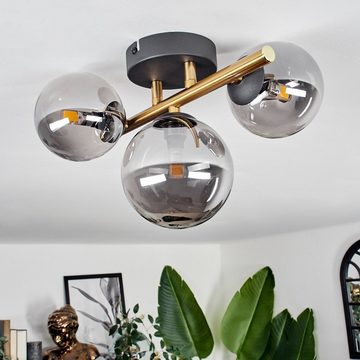 hofstein Deckenleuchte Deckenlampe aus Metall/Glas in Schwarz/Goldfarben/Rauchfarben, ohne Leuchtmittel, Leuchte im Retro-Design aus Glas, 3 x G9 LED, ohne Leuchtmittel