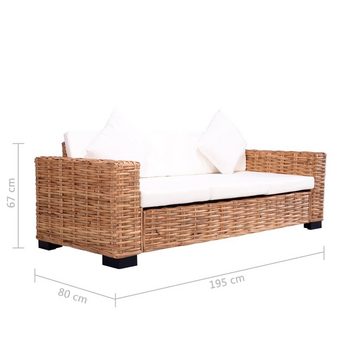 vidaXL Sofa 3-Sitzer-Sofa Natürliches Rattan Couch