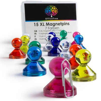 OfficeTree Magnet »Magnetpins bunt«, Magnete für Magnettafel, Kühlschrank oder Whiteboard - 15 Stück