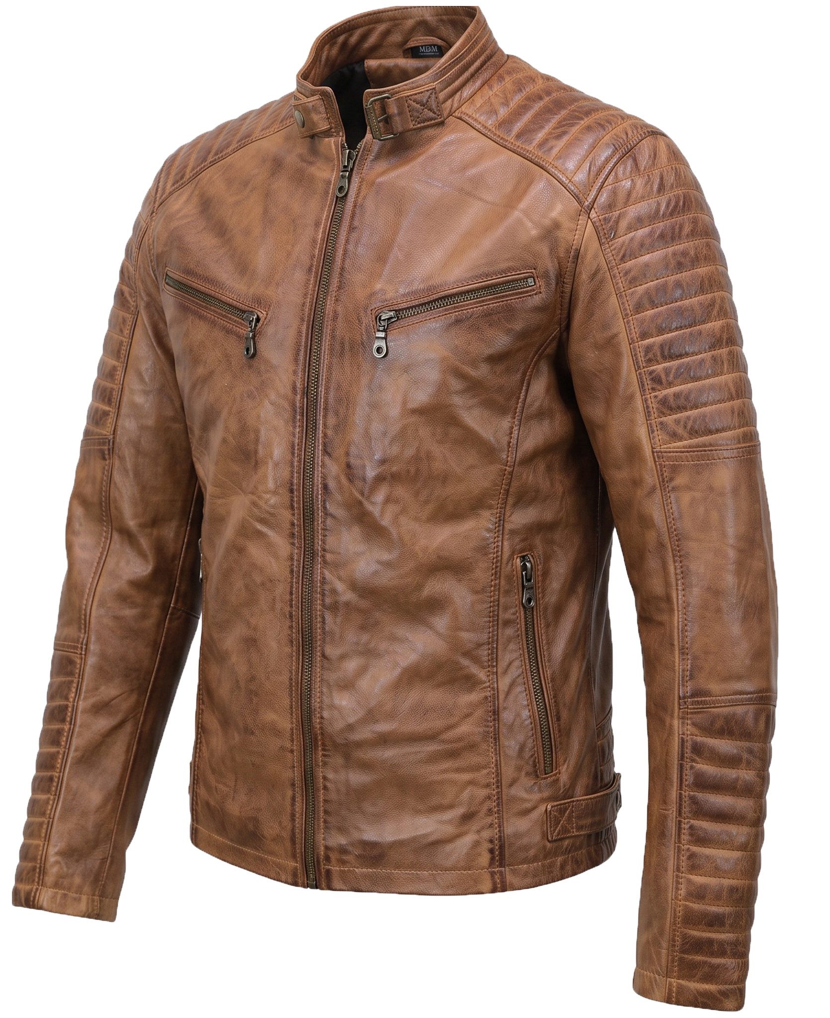 MDM Bikerjacke Herren Lamm Nappa Lederjacke Leichte Sommer Biker Lederjacke – Bild 2 von 5