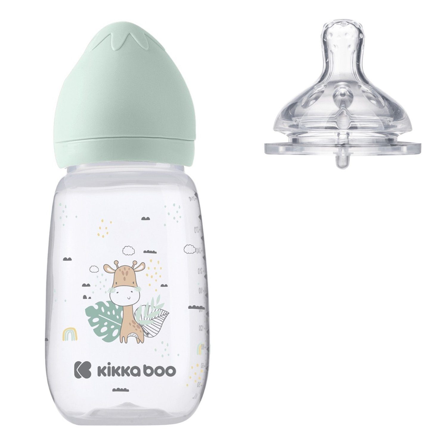 Kikkaboo Babyflasche Babyflasche Savanna 310 ml, Silikonsauger Größe L Anti-Kolik ab 6 Monaten grün