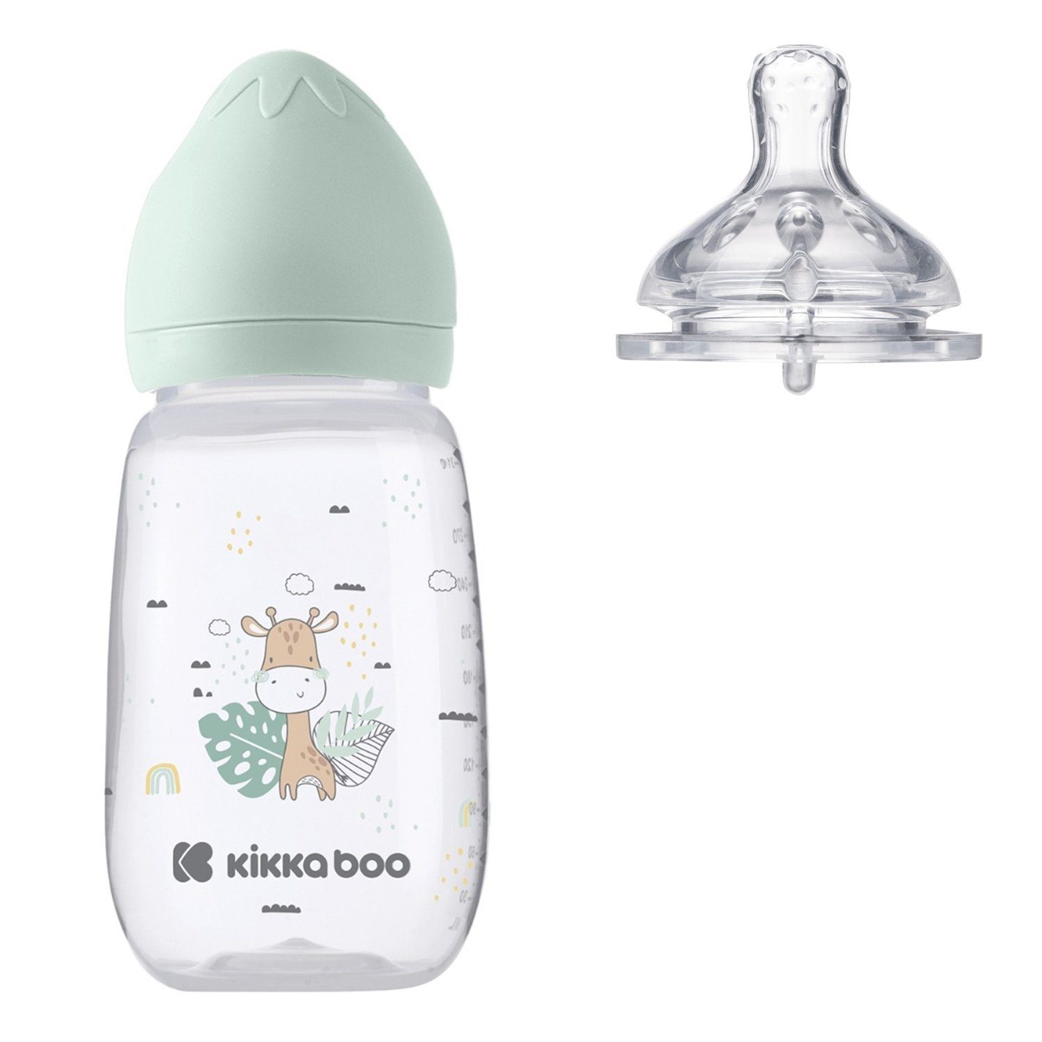 Kikkaboo Babyflasche Babyflasche Savanna 310 ml, Silikonsauger Größe L Anti-Kolik ab 6 Monaten
