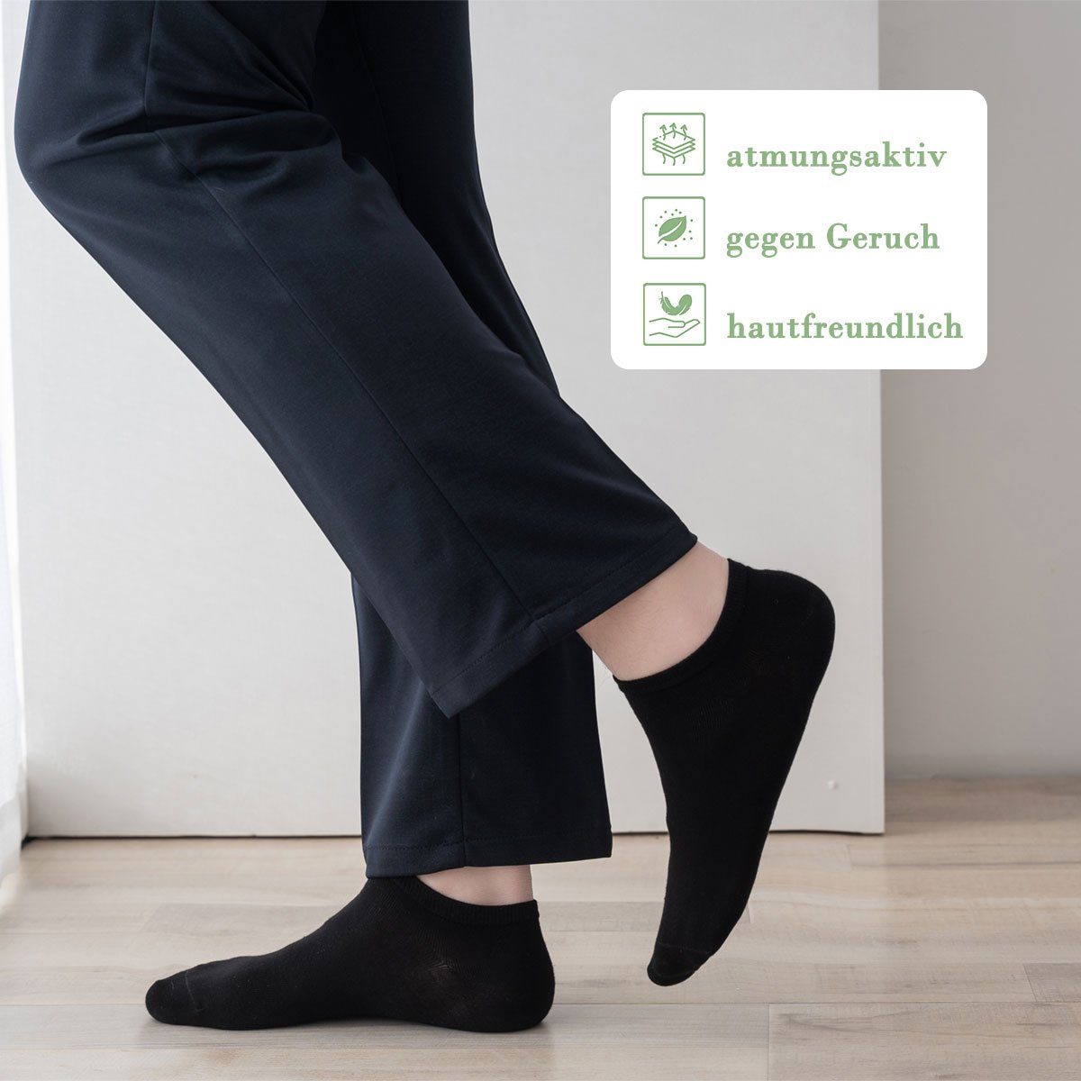 10/20 Herren Bambussocken Damen Schwarz (10-Paar) Zehenbereich Schweiß, Ferse Vivi Sneakersocken atmungsaktiv, verstärkte anti Füßlinge in und Idee Paar