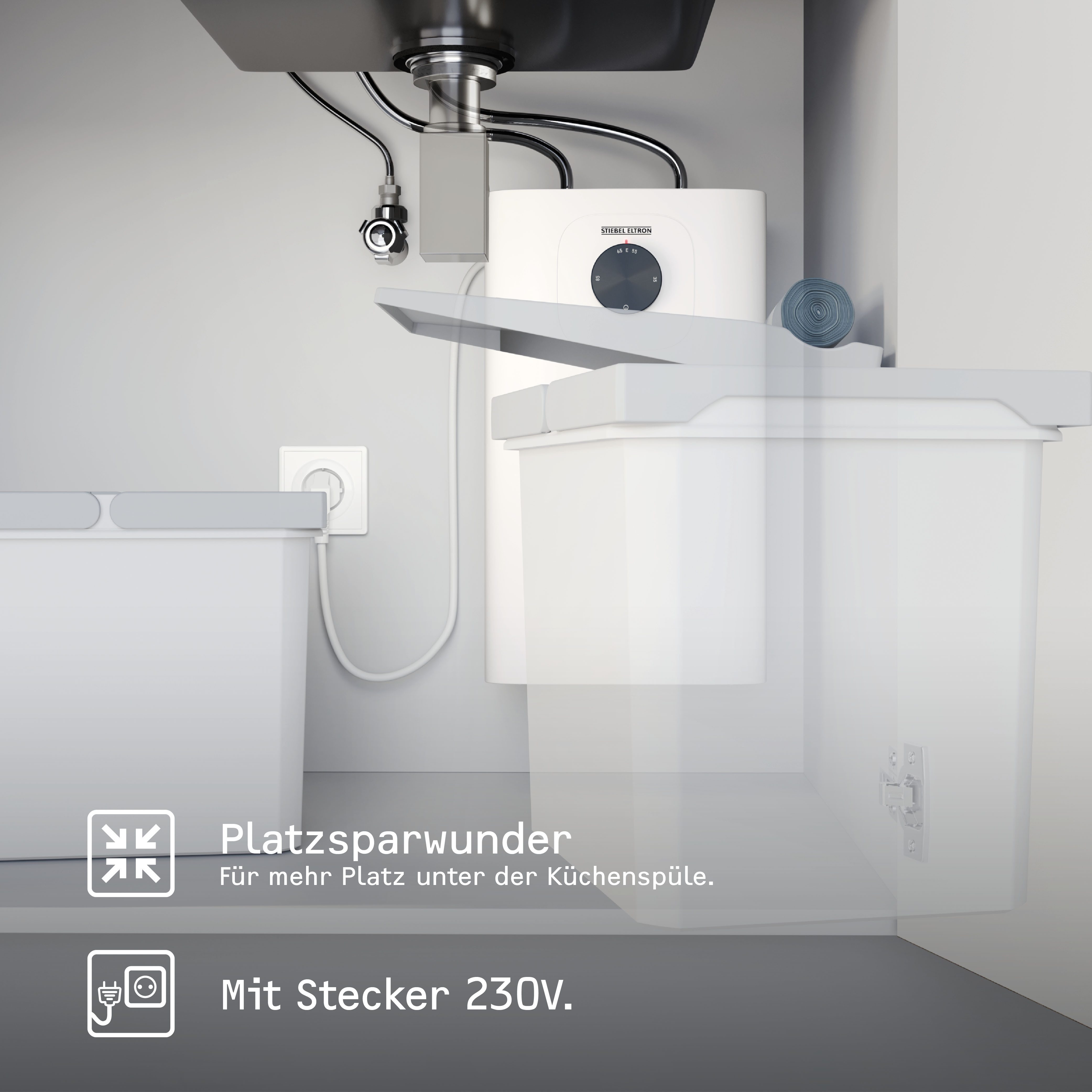 STIEBEL ELTRON Kleinspeicher Boiler SNU 5 Plus+MAE-B Wasserhahn, 5 l, antitropf + thermostop-Funktion