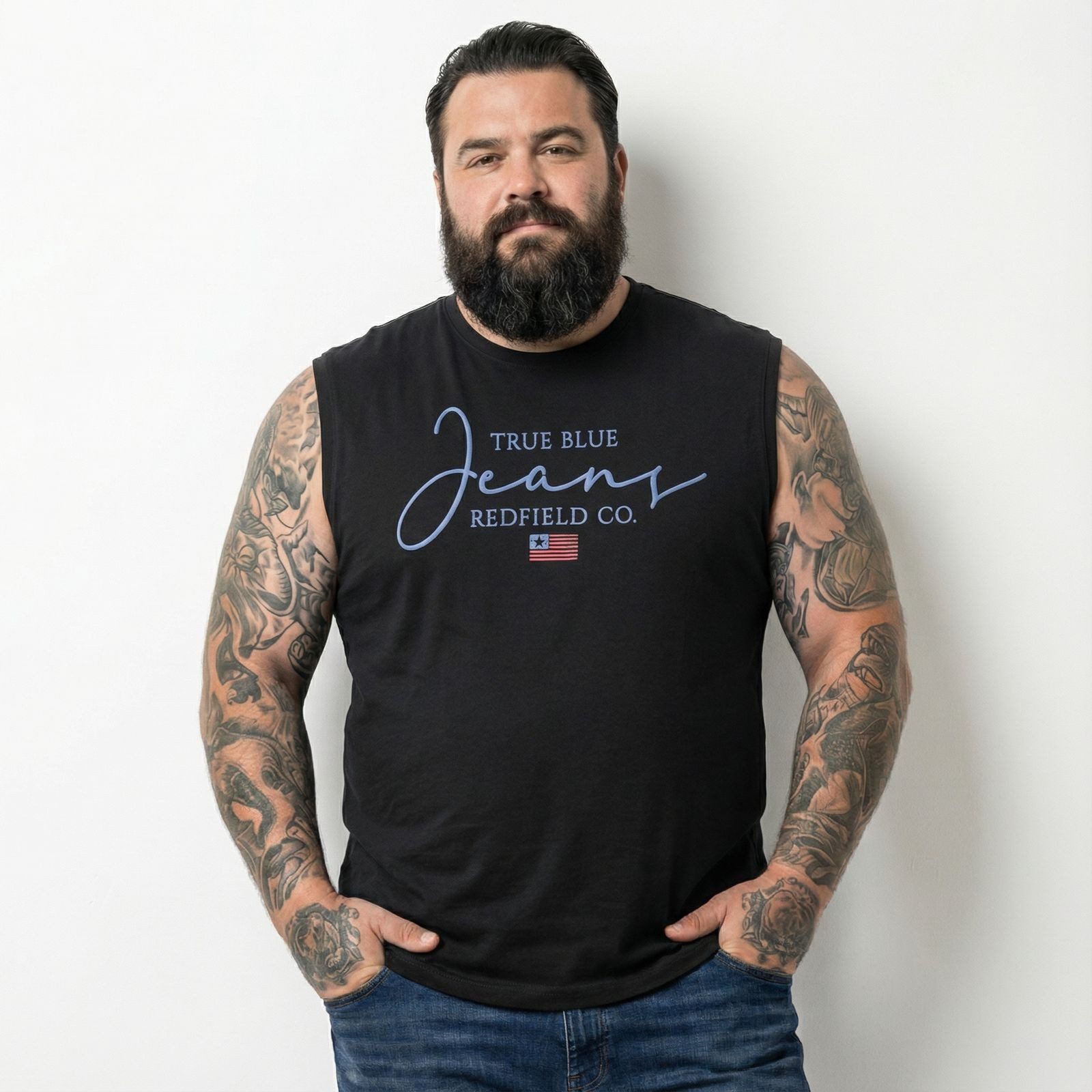 redfield Muscleshirt Redfield Übergrößen Muskelshirt Print Jeans schwarz