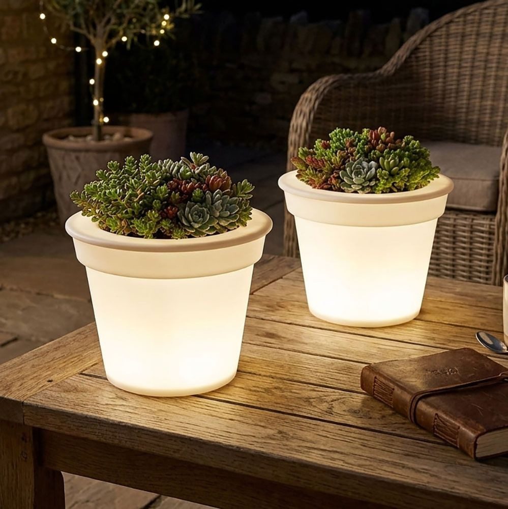 etc-shop LED Dekolicht, LED-Leuchtmittel fest verbaut, Neutralweiß, Solar LED Blumenkübel Blumentopf Blumentopf leuchtend Solar
