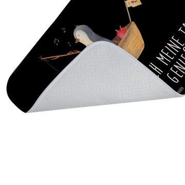 Badematte Pinguin Angelboot - Schwarz - Geschenk, Duschteppich, verträumt, Bade Mr. & Mrs. Panda, Höhe 1 mm, 100% Polyester, rechteckig, Einzigartiges Design