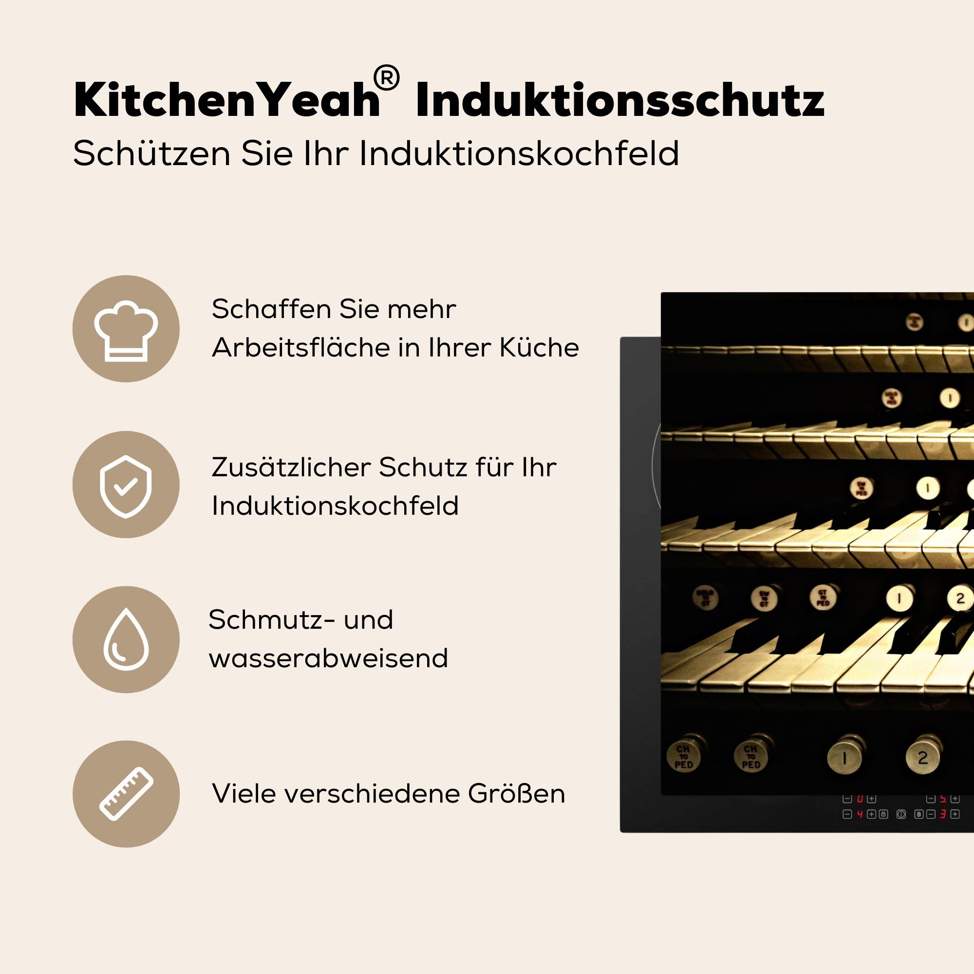 Herdblende-/Abdeckplatte der MuchoWow Schutz küche, (1 Vinyl, Ceranfeldabdeckung die cm, 81x52 Tasten Orgel, tlg), Induktionskochfeld für