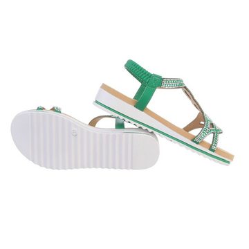 Ital-Design Damen Freizeit Riemchensandalette Keilabsatz/Wedge Keilsandaletten in Grün