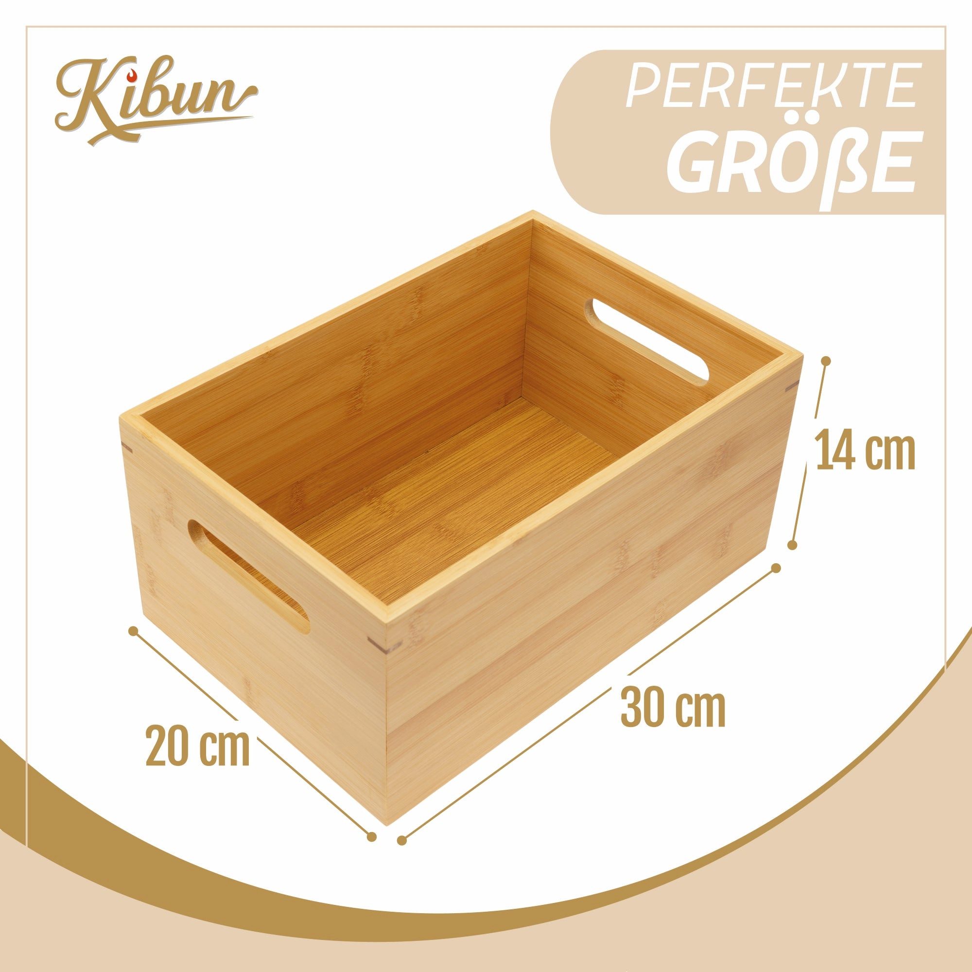 Kibun Holzkiste Holzbox mit Griffen 30x20x14 cm (Stapelbare Aufbewahrungsbox Holz ohne Deckel, 1 St), Allzweckkiste Holzbox Organizer für Büro Küche Kinderzimmer