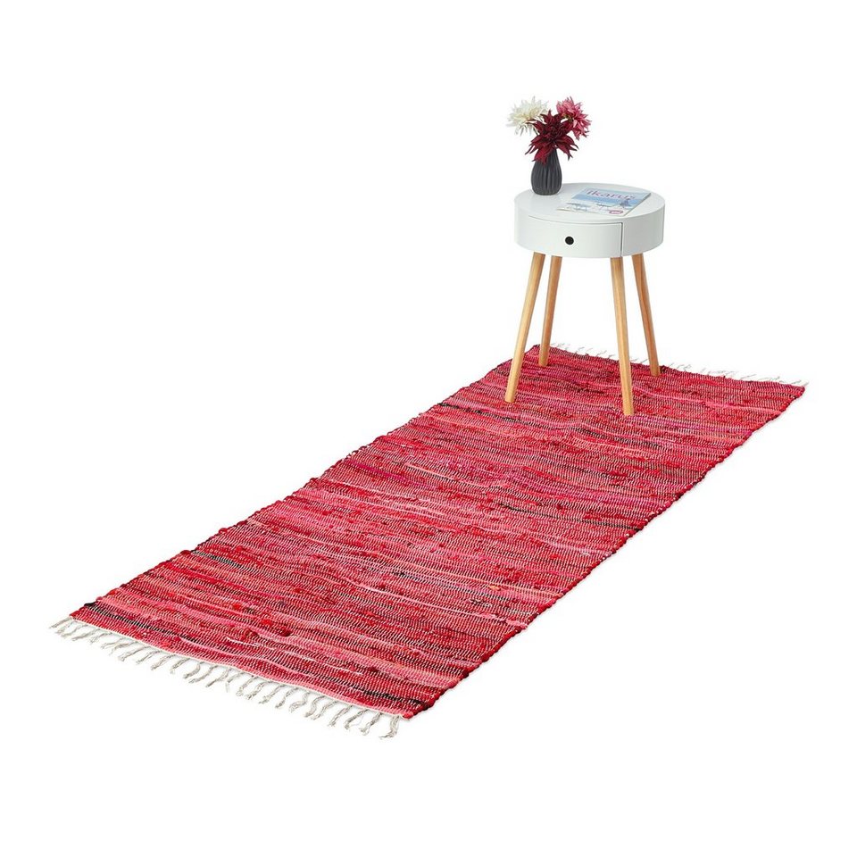 Teppich Flickenteppich in Rotnuancen, relaxdays, Höhe: 5 mm, 80x200cm