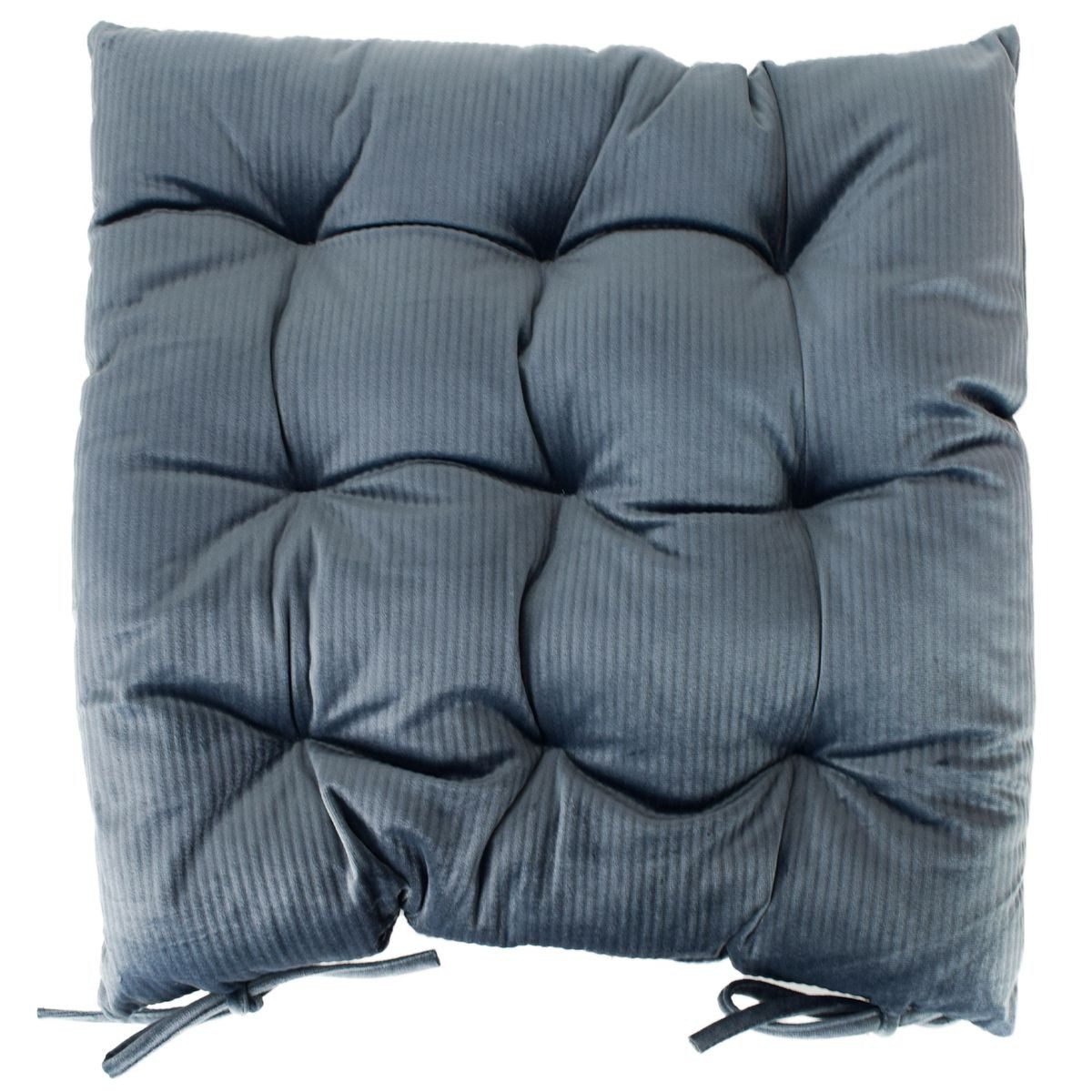 Marabellas Shop Sitzkissen Samt Stuhlkissen 40 x 40 cm einfarbig gestreift mit 9 Punktesteppung, inkl. Kordelbänder