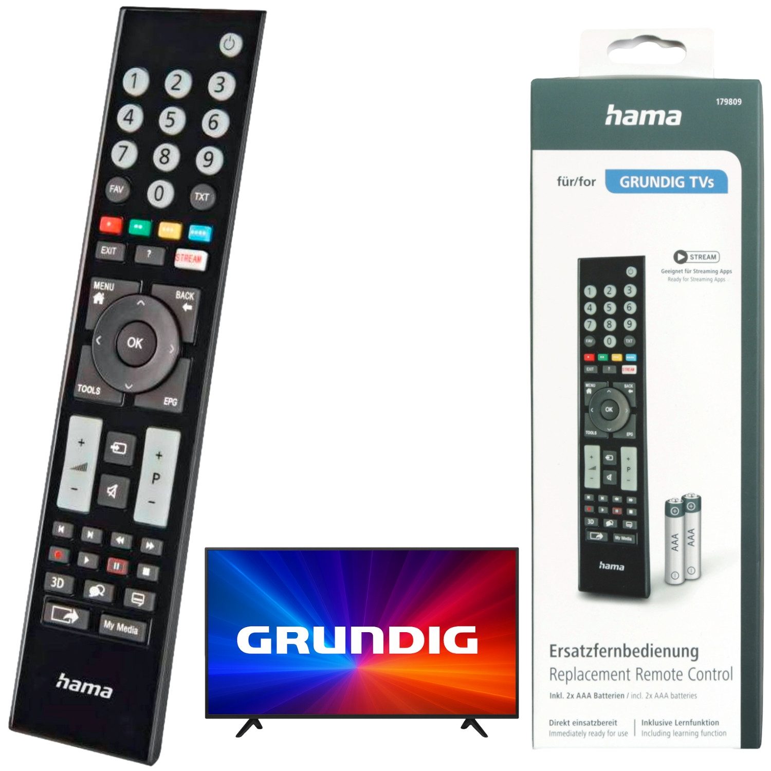 Hama Ersatz Fernbedienung Remote Control für Grundig TV Universal-Smart-TV-Fernbedienung (1-in-1, Remote Control für Grundig Smart TV LED OLED Netflix Streaming App)