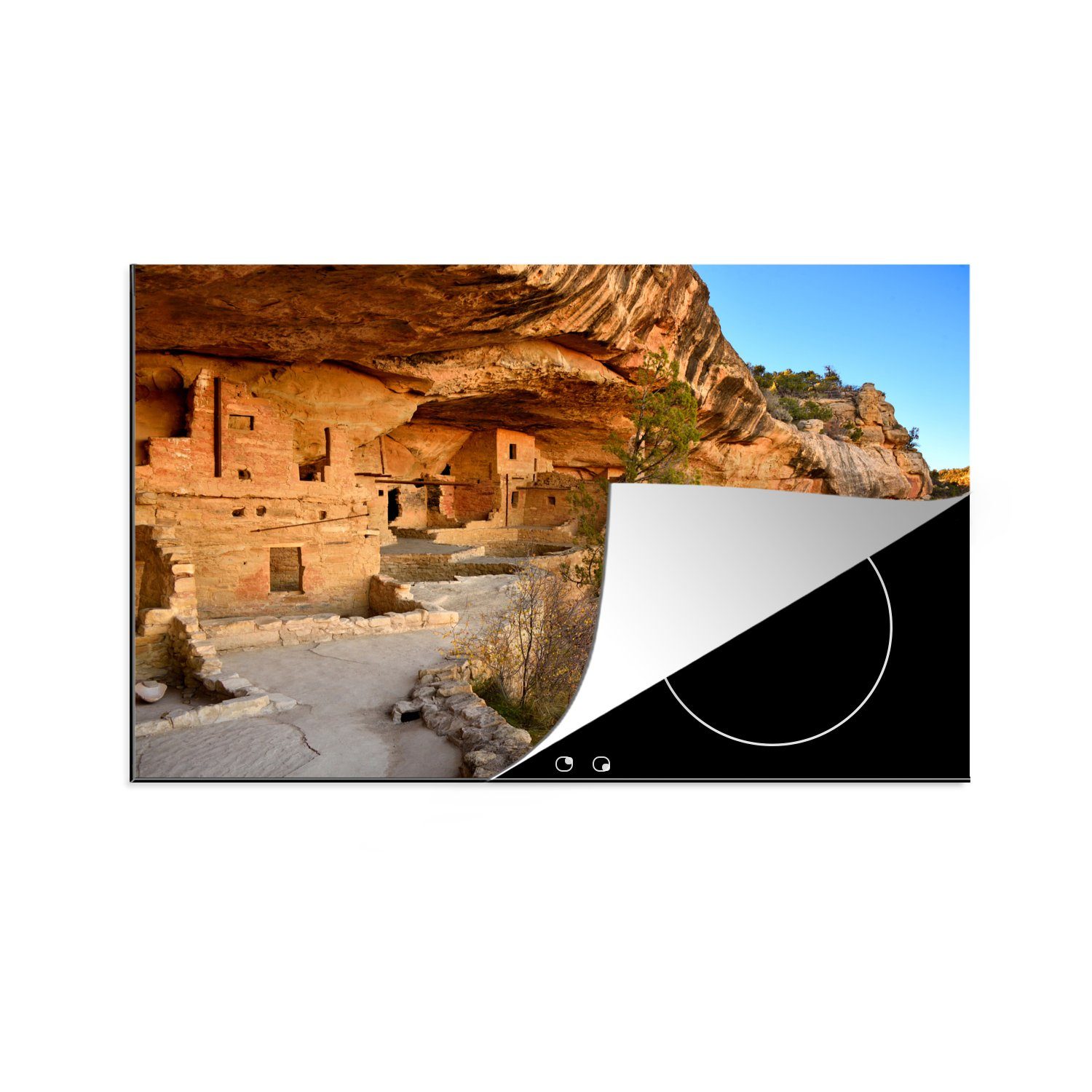 MuchoWow Herdblende-/Abdeckplatte Ruinen des Balkonhauses in Mesa Verde, Vinyl, (1 tlg), 81x52 cm, Induktionskochfeld Schutz für die küche, Ceranfeldabdeckung
