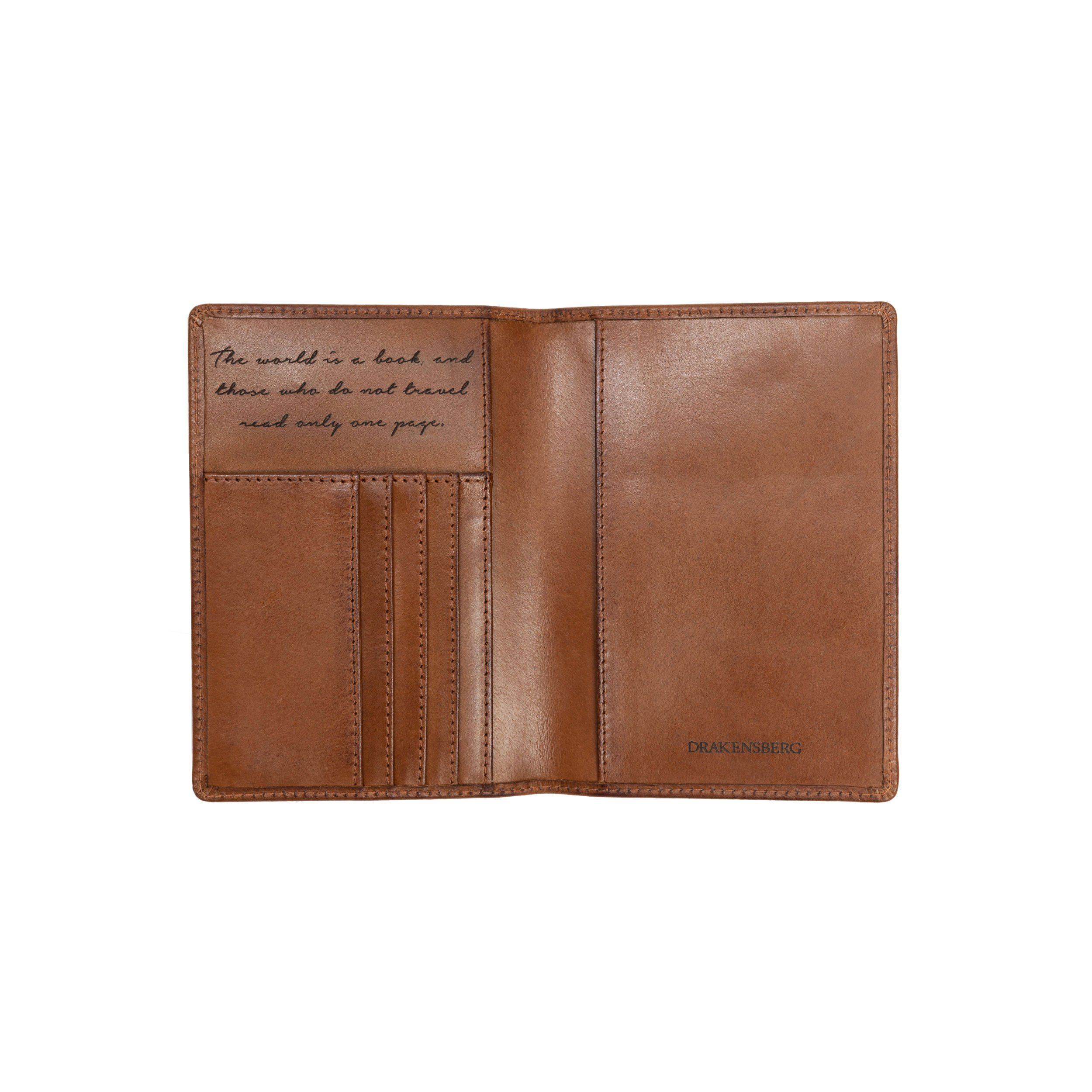 DRAKENSBERG Brieftasche Reisepasshülle Vintage-Braun, Lederetui Reisezitat »Pete« vielen mit für Reisepass mit Kartenfächern