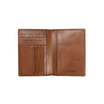 DRAKENSBERG Brieftasche Reisepasshülle »Pete« Vintage-Braun, Lederetui für Reisepass mit vielen Kartenfächern, mit Reisezitat