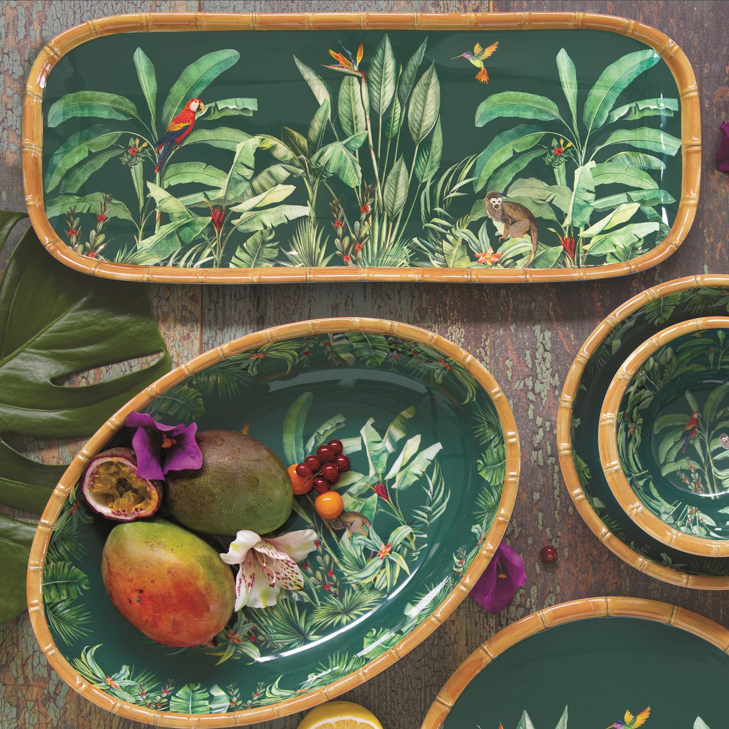 EasyLife Müslischüssel Zanzibar, Melamin, Spülmaschinengeeignet, Mehrfarbig, Dschungel, H: 6.5cm