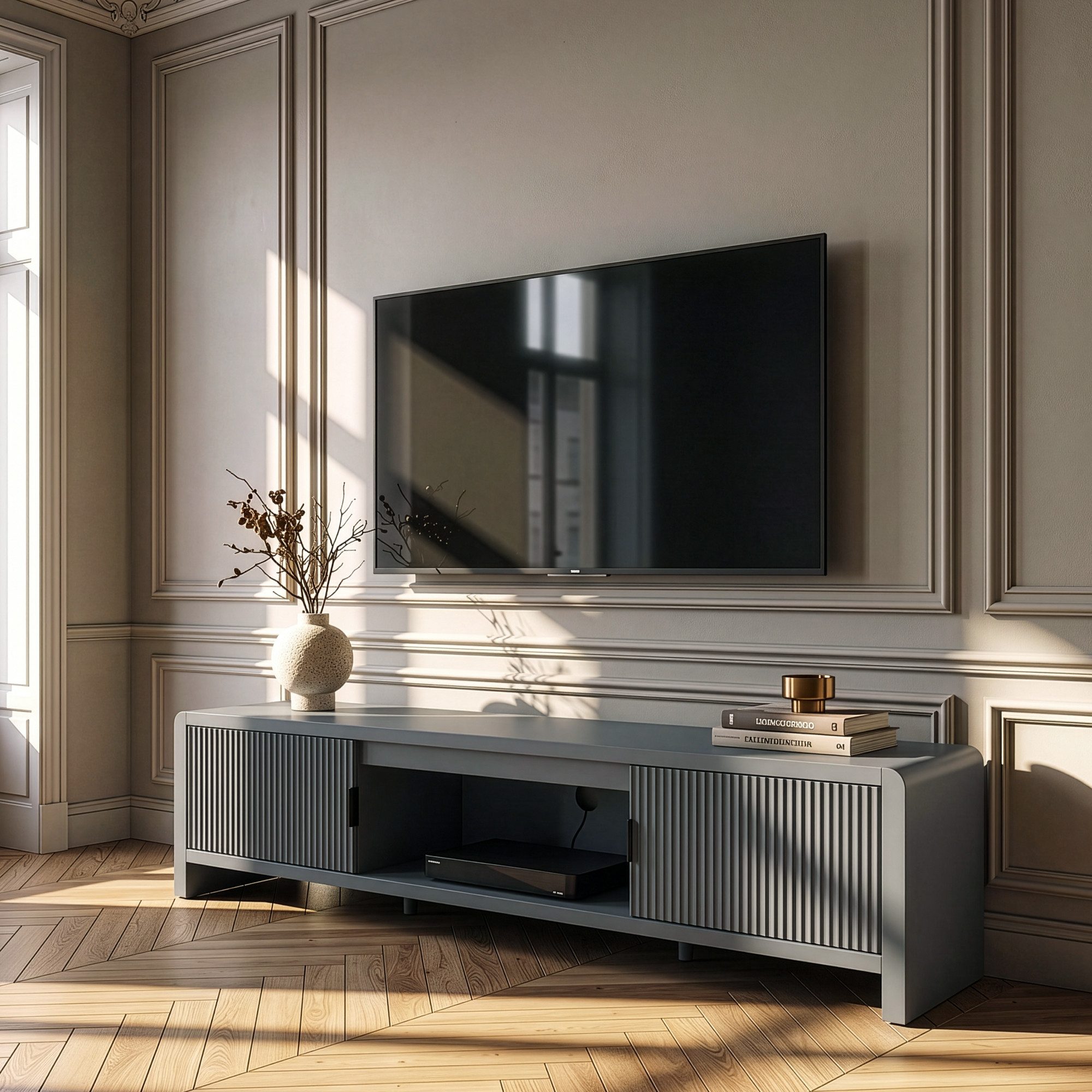 en.casa TV-Schrank »Lukkodso« mit 3 Fächern und 2 Türen 150x40x40 cm Grau