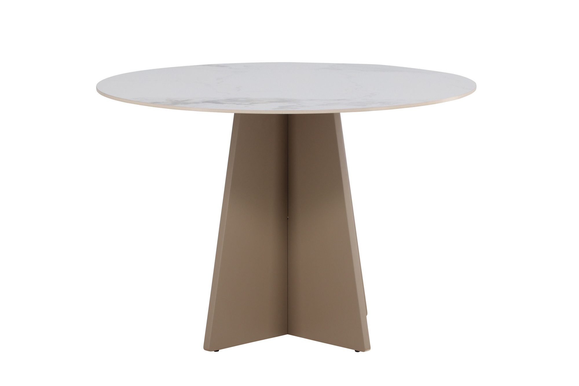 Venture Home Esstisch Bootcut, runder Esstisch Ø 110 cm aus Sinterstein in Marmoroptik, Esszimmertisch, Steinplatte, MDF-Untergestell, rund, beige, edel