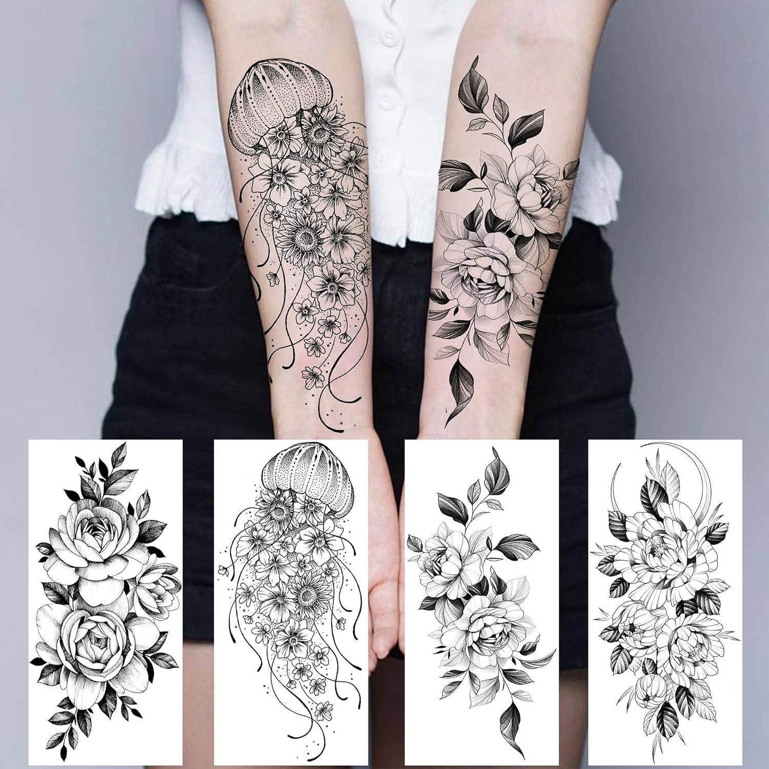 LuxusKollektion Kindertattoo Temporäre Tattoos Blumen Rose Schlange 3D Arm Hals Frauen Verschiedene