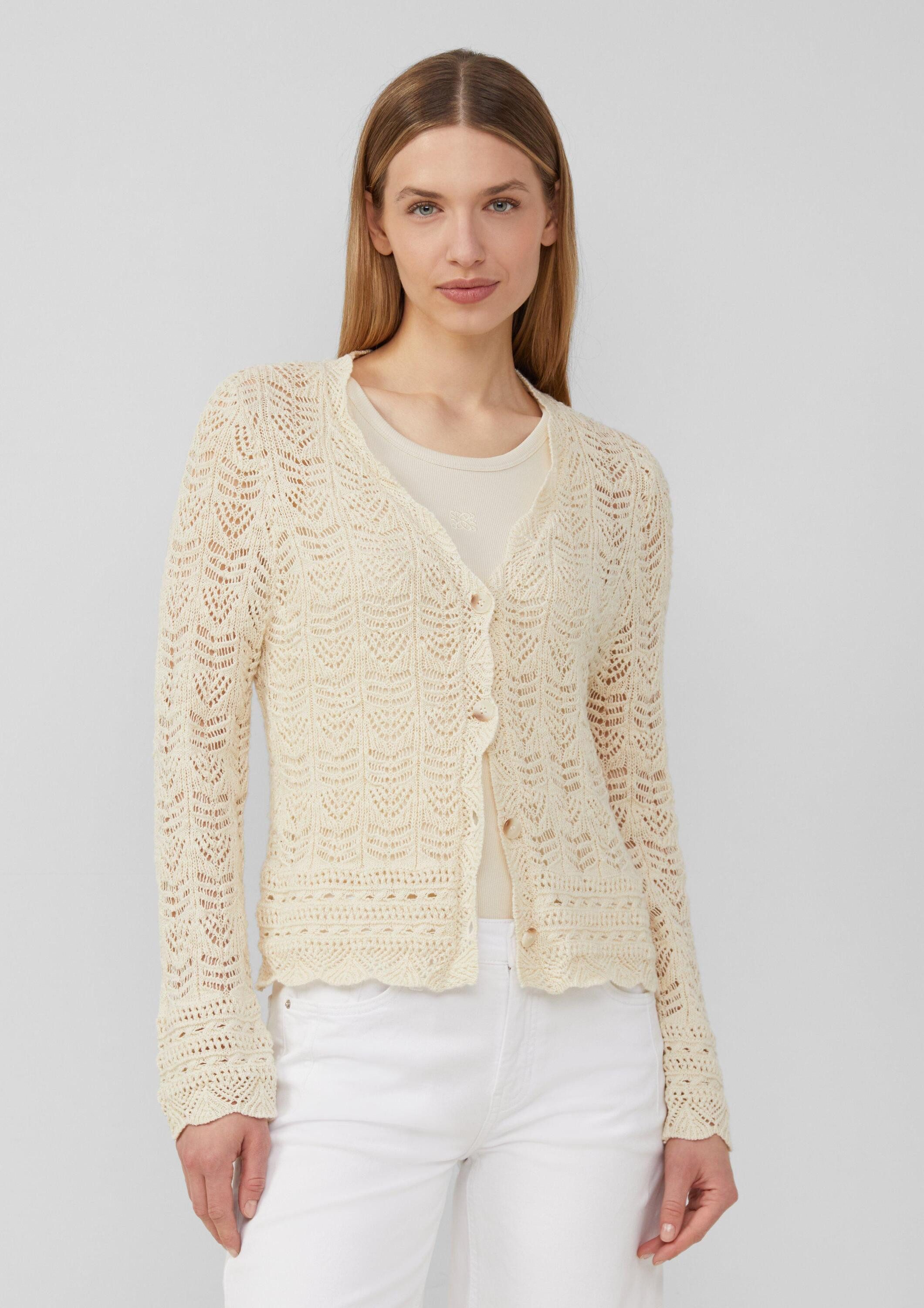 s.Oliver Cardigan Indoor-Jacke Cardigan aus Ajourstrick mit V-Ausschnitt günstig online kaufen