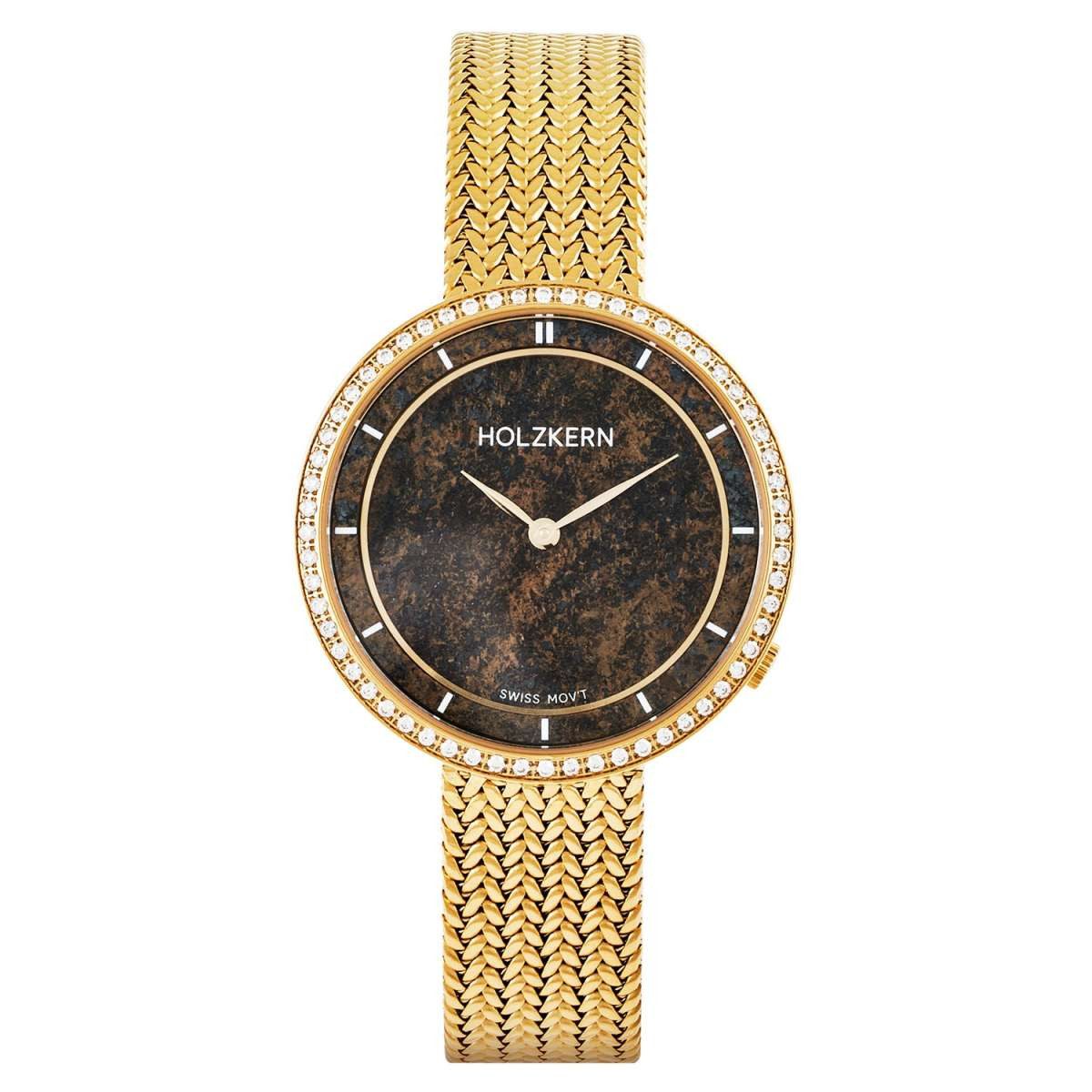 Holzkern Quarzuhr 9010631022327, Damenuhr Coralline Bronzit/Goldfarben mit 2 Bändern