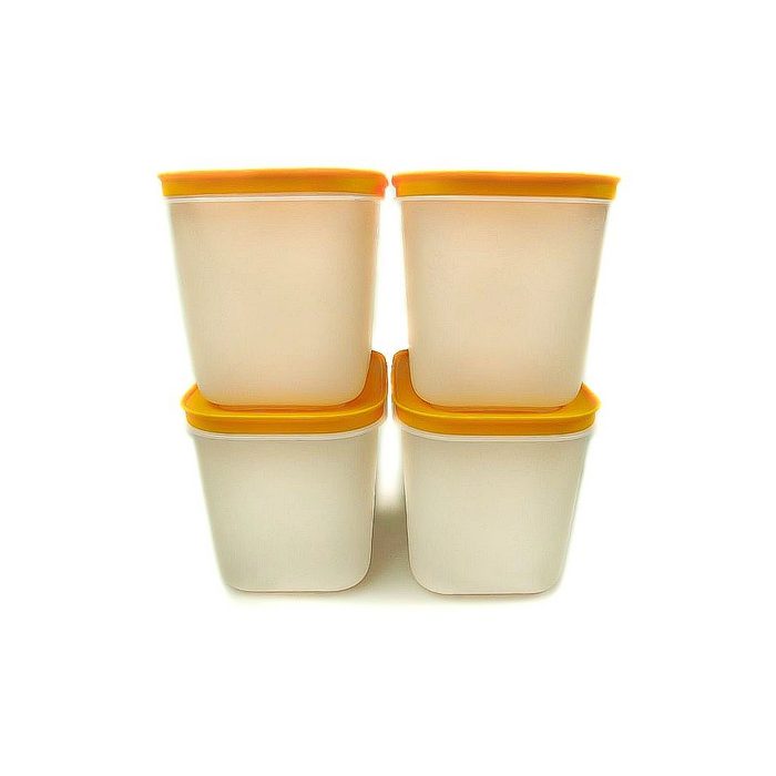 Tupperware Frischhaltedose Eis-Kristall (4) 1 1 L weiß/orange + SPÜLTUCH